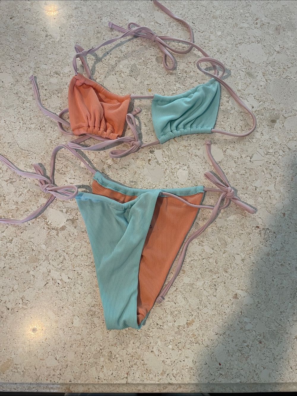 Ribbed Two-Tone Bikini — turquoise & Coral